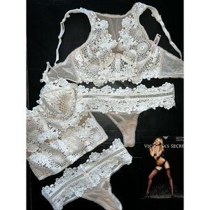Victoria's Secret 32B,32C,34B BRA SET+CORSET BEIGE white embroidered APPLIQUE